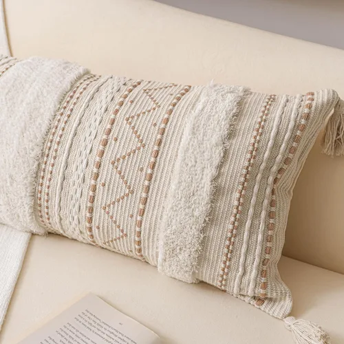 Vista 7 de BlissBlush Funda de cojín cuadrada de 18 x 18 pulgadas, color beige neutro, funda de cojín decorativa cuadrada de estilo bohemio con detalles