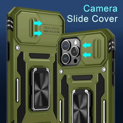 Vista 54 de DEERLAMN Funda para iPhone Xs Max con funda deslizante para cámara + protector de pantalla, soporte giratorio de anillo de grado militar a prueba