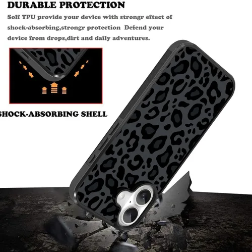 Vista 179 de KANGHAR - Funda compatible con iPhone 11, diseño de leopardo negro, textura de neumático antideslizante, a prueba de golpes, funda protectora