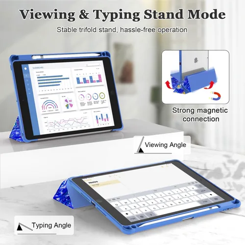 Vista 3 de OKP Funda para iPad de 9ª/8ª/7ª generación (2021/2020/2019), iPad de 10.2 pulgadas con soporte triple, funda delgada para iPad de 9/8/7