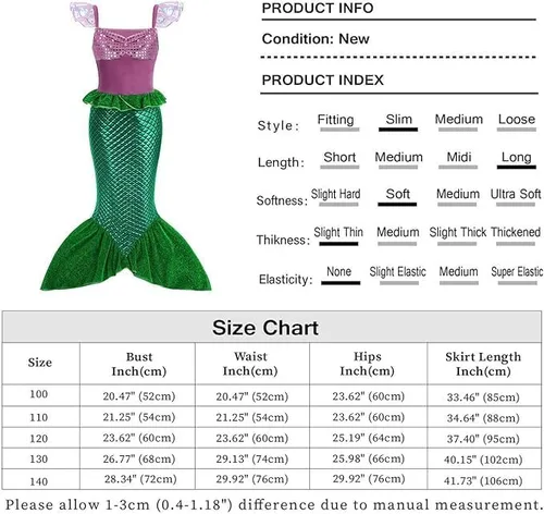 Vista 6 de Eledobby Little Mermaid Costume for Girls Ariel Dress Kids Halloween Dress Up Princess Mermaids Skirt Birthday Party Outfit