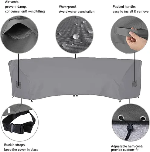 Vista 2 de Funda protectora para sofá modular de patio, impermeable, resistente, 420D, Oxford, para exteriores, con hebillas reforzadas a prueba de viento