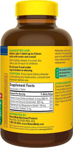 Vista 9 de Nature Made Calcio, Magnesio y Zinc con Vitamina D3, Suplemento Dietético para el Apoyo Óseo, 300 Tabletas