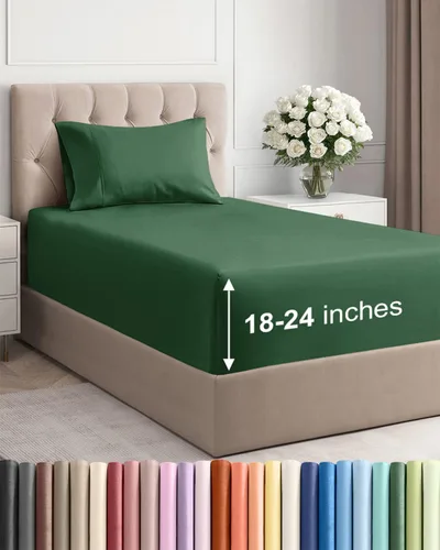 Vista 116 de Sábanas individuales de bolsillo extra profundo, sábanas transpirables y refrescantes de 3 piezas, juego de sábanas de lujo para hotel, suaves, sin