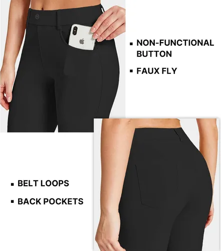 Vista 5 de Amoy Pantalones de vestir para mujer, pierna rectacorte de bota, pantalones de trabajo elásticos, pantalones de oficina, negocios, casual, golf