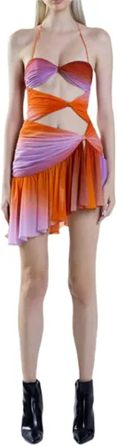 Vista 2 de Vestido sexy con borlas y volantes para mujer, sin mangas, 3D, con abertura alta, ajustado, vestido midi irregular para fiesta de club, trajes