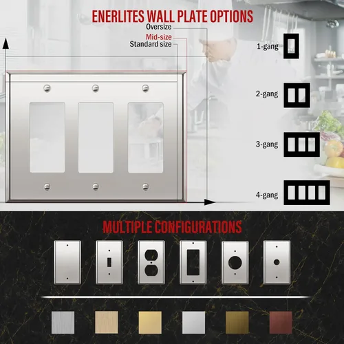 Vista 49 de ENERLITES Placa decorativa doble de metal para interruptor o receptáculo, placa de pared de acero inoxidable, resistente a la corrosión