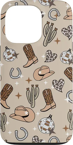 Vista 10 de Cowboy Hat & Boot & Disco Ball Pattern Brown Cowgirl Case for iPhone 17