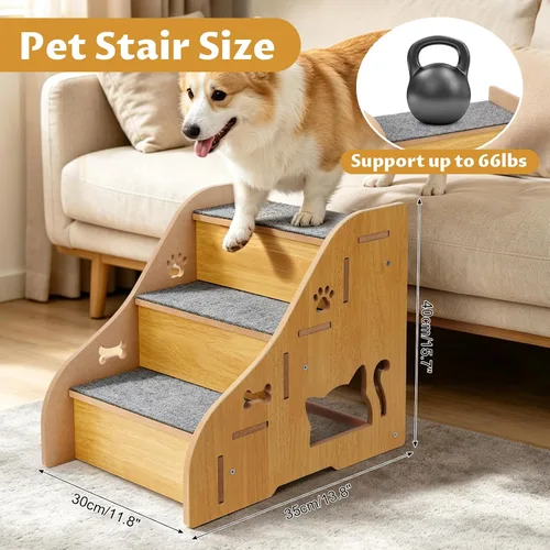 Vista 4 de Escaleras de madera para mascotas, rampa de escalones para perros