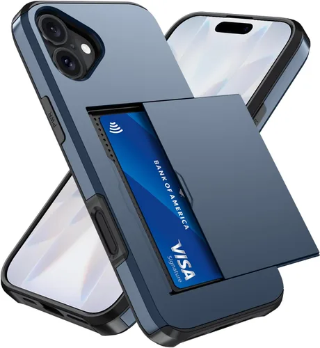 Vista 56 de Qinmay Funda compatible con iPhone 7 Plus/8 Plus con tarjetero, doble capa a prueba de golpes, funda protectora resistente con ranura oculta Negro