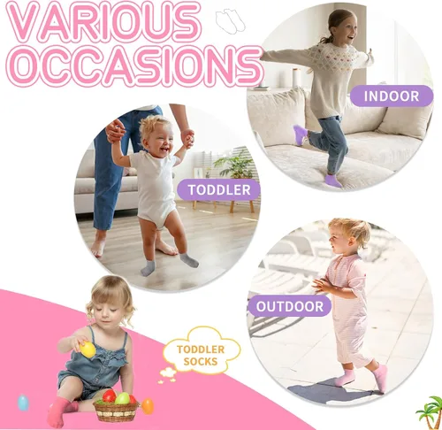 Vista 6 de HYCLES Calcetines para niña, 12 pares de calcetines antideslizantes para niñas de 1 a 7 años