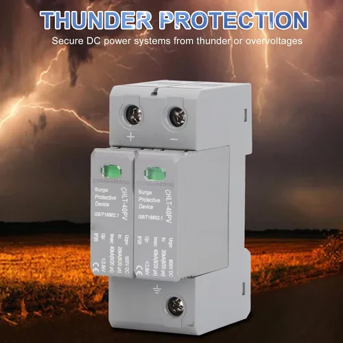 Vista 4 de 2P PV Protector DC 600V Pararrayos fotovoltaico Sobretensión 20KA a 40KA