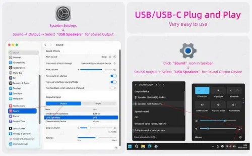 Vista 7 de Altavoces de barra de sonido de computadora para PC de escritorio, Mac, enchufe USB, con cable, altavoces externos para monitor de escritorio