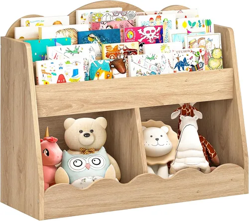 Vista 8 de CHOEZON Estantería infantil y almacenamiento de juguetes, estantería para niños con 2 cubos de juguetes, estante para libros para habitación
