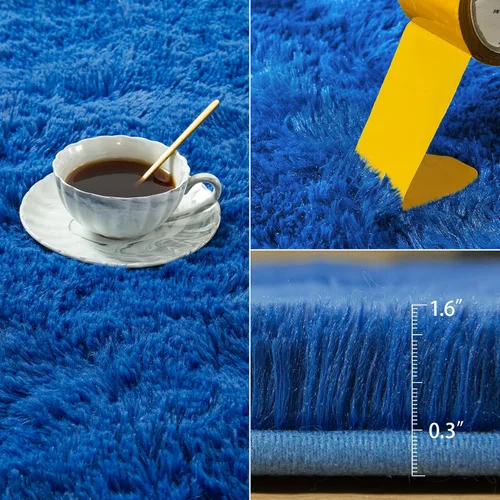 Vista 4 de Kelarea - Alfombra azul marino para dormitorio, de 2 x 3 pies, alfombra mullida y esponjosa para sala de estar, alfombra pequeña y suave