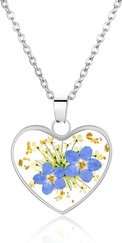 Vista 16 de Collar de flores silvestres prensadas con encaje de Forget-Me-Not y Queen Anne Collar de flores prensadas de oro Collares hechos a mano