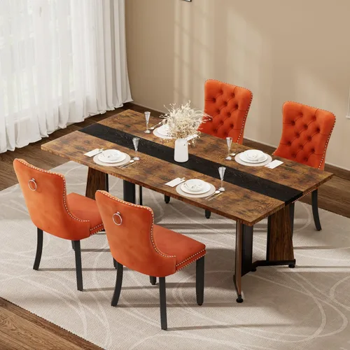 Vista 30 de Juego de mesa de comedor de 5 piezas con 4 sillas, mesa de comedor rectangular de madera de 71 pulgadas con sillas de comedor de terciopelo, tablero