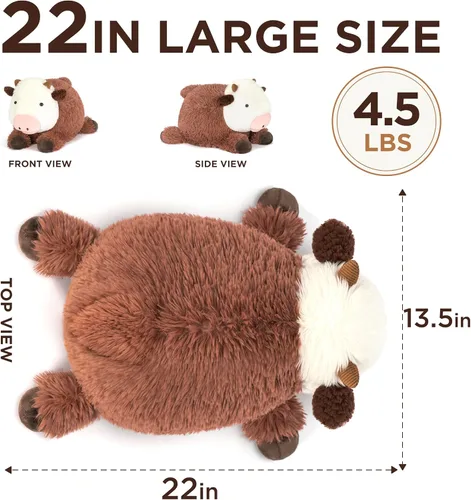 Vista 8 de IKASA Peluche de vaca de las tierras altas con peso de 4.5 libras, peluche pesado
