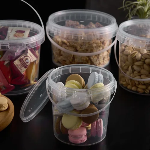 Vista 5 de Paquete de 24 cubos de helado con tapas y asas, cubo de plástico transparente para ron de 25 onzas/33 onzas, recipientes de bebidas de cóctel, cubo