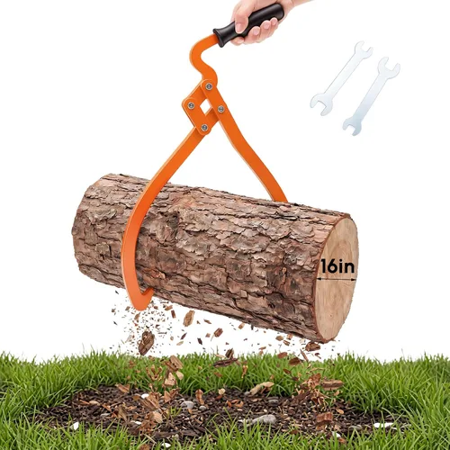 Vista 8 de Blulu 1 Pcs 16 Inch 2 Claw Log Tongs Logging Skidding Tongs with Non Slip Grip Stainless Steel Hand Log Grapple Lifter Handling, Dragging, Carrying