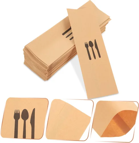 Vista 9 de Bolsas de cubiertos de papel kraft, 100 piezas, tenedores desechables, vajilla de boda, utensilios desechables para ensayo, bolsas de cubiertos