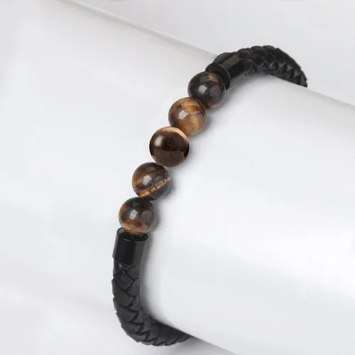 Vista 5 de Ckysee Healing Balancing Genuine Leather Beads Bracelet Magnetic Clasp Bracelet 8.5