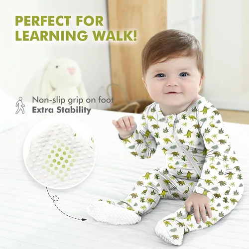 Vista 5 de HAPIU - Pijama de bambú con pies para bebé, con cremallera frontal de 2vías, mamelucos Sleep 'N Play, de 0a 24meses