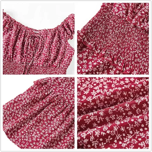 Vista 7 de YOBECHO Vestido corto de playa con cuello corazón y cintura alta con estampado floral para mujer