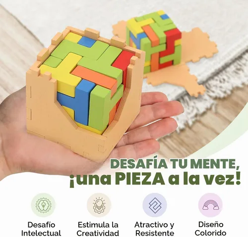 Vista 2 de Sharp Brain Zone Cubo de rompecabezas de madera 3D (estilo 9Z 16T) Colorido rompecabezas de madera ecológico para estimulación mental, enfoque