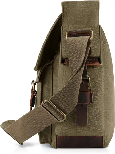 Vista 3 de Kattee Military Messenger Bag Canvas Leather Shoulder Bag Fits 14.715.6 Inch Laptop