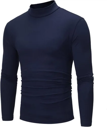 Vista 4 de Camisetas negras para hombre 2023 de manga larga cuello alto cálido suéter casual suave cómodo sólido Mock Pullover Undershirt