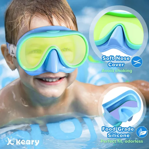 Vista 3 de Gafas de natación para niños, cubierta de nariz, máscara de natación de Azul y verde