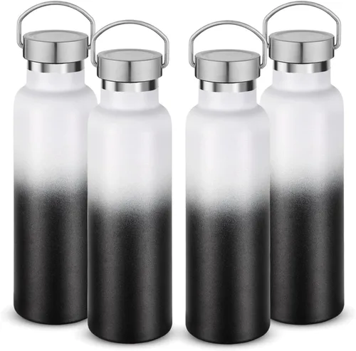 Vista 18 de Neihepal Botellas de agua de acero inoxidable negras, botella de viaje de doble pared con aislamiento al vacío de 20 onzas con tapa a prueba