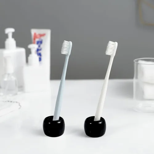 Vista 5 de Mini soporte para cepillos de dientes de cerámica para encimera de tocador de baño, cabezal de cepillo de dientes hecho a mano y soporte para Negro