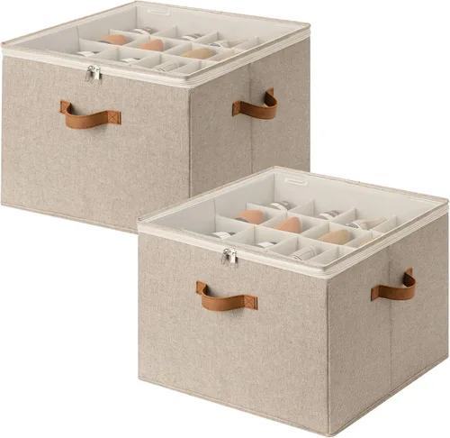 Vista 13 de Organizador de zapatos StorageWorks para clóset, cabe hasta 16 pares, contenedores de almacenamiento para zapatos con divisores ajustables y Beige