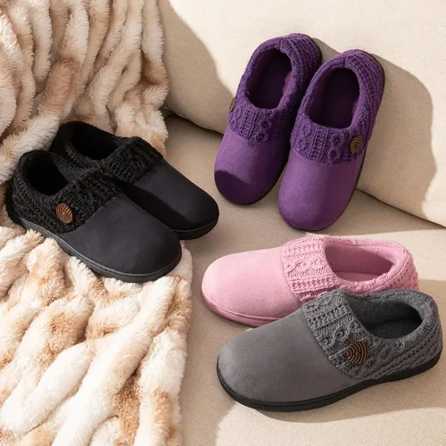 Vista 8 de EverFoams Pantuflas de microgamuza para mujer, cálidas, cómodas, de espuma viscoelástica, zapatos de casa para interiores, con cuello de punto