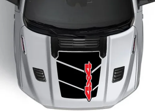 Vista 3 de Hood Walker - Calcomanía de rayas para capó compatible con Dodge Ram 1500, 2500 2019-2023, negro mate con acento rojo 4x4 (campana base)