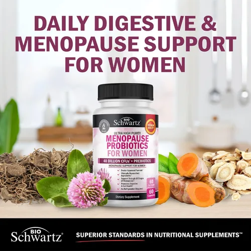 Vista 7 de BioSchwartz Suplemento probiótico para la menopausia para mujeres (suministro de 2 meses) más multivitamínico diario para mujeres de 50 años o más