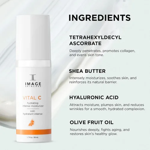 Vista 5 de IMAGE Skincare, VITAL C Hidratante Intenso Hidratante, Loción Facial Ligera con Ácido Hialurónico y Manteca de Karité, para Piel Seca, 1.7 fl oz.
