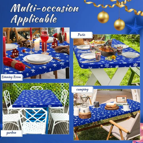 Vista 6 de Mixweer 1 Pza Mantel de Copo de Nieve Borde Elástico Ajuste Ceñido Rectangular Cubierta de Mesa Plegable 6 Pies, 30 x 72'' Tela de Poliéster