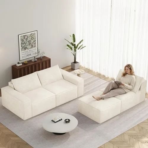 Vista 3 de Vesgantti Sofá Seccional Modular de 114" Sin Estructura, Moderno Sofá de 3 Plazas con Otomana y Asiento Profundo, Sofás de Nube Convertibles