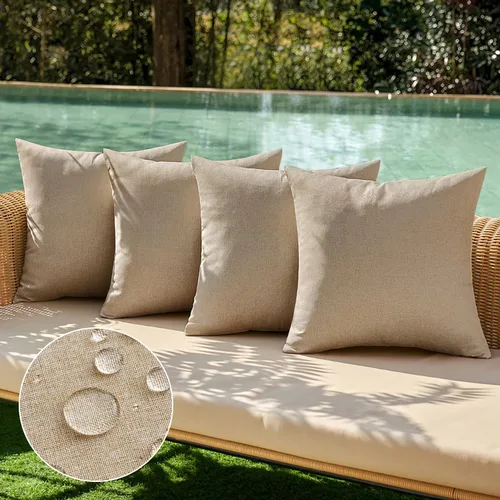 Vista 8 de MIULEE - Paquete de 4 fundas decorativas de cojín para exterior, de lino, impermeables, para jardín, patio, tienda de campaña, balcón, sofá, 16 x 16