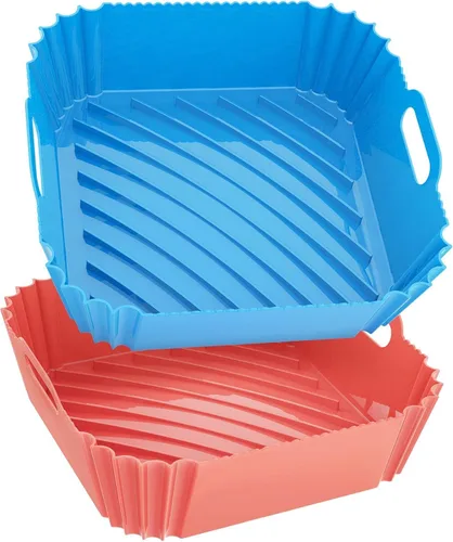 Vista 11 de Paquete de 2 forros de silicona reutilizables para freidora de aire de 7.1 pulgadas, forros cuadrados para freidora de aire de 4 a 7 cuartos de Negro