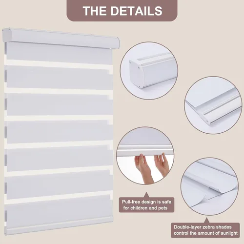 Vista 4 de MYshade Persianas enrollables de cebra sin cordones para ventanas para oscurecer la habitación, persianas enrollables dobles de día y noche