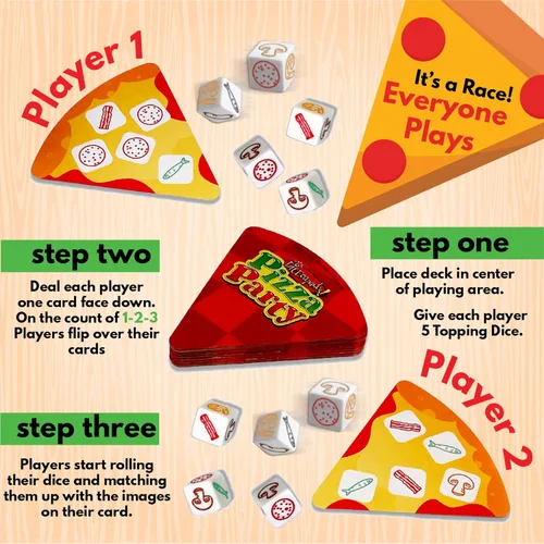 Vista 4 de University Games, Juego de dados de fiesta de pizza, juego de dados para niños y familias, a partir de 6 años