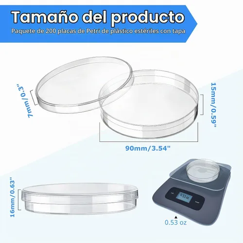 Vista 2 de Xuhal Platos Petri estériles de plástico con tapa de 3.543 in de diámetro x 0.630 in, placa Petri para análisis de laboratorio, experimentos