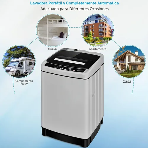 Vista 8 de Giantex Lavadora completamente automática, lavadora portátil 2 en 1 de 1.5 pies cúbicos, capacidad de 11 libras, lavadora e hilandero, combo de 8