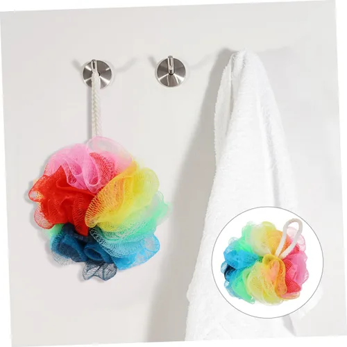 Vista 7 de FOMIYES Esponja de ducha para ducha, esponja de baño, esponja de esponja de baño, bolas de malla de color arcoíris, almohadillas de esponja