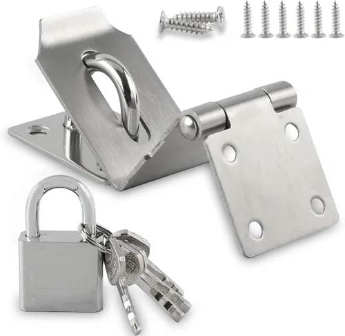 Vista 10 de HOWDIA Juego de Candado de Puerta de 4 Pulgadas con Pestillo de Bloqueo, Candado de Hasp de 90° con Tornillos y Candado de Acero Inoxidable