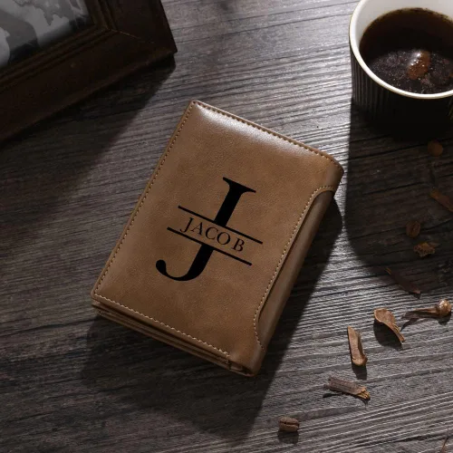 Vista 5 de Gemszoo Cartera personalizada con nombre de foto inicial para hombres, cartera con imagen personalizada, regalo para marido, novio, padre, Trifold